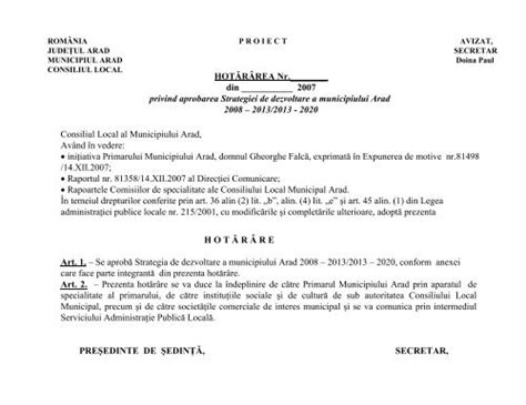 Proiectul De Hot R Re Privind Aprobarea Strategiei De Dezvoltare