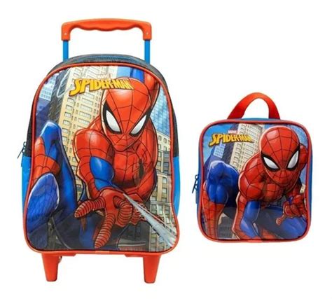 Mochila kit mochila de rodinhas infantil lancheira hombre araña