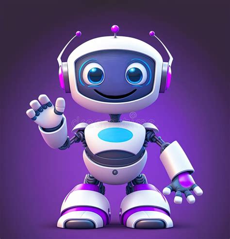 Cute Humanoid Robot Full Body Over Dark Background Waving Hello