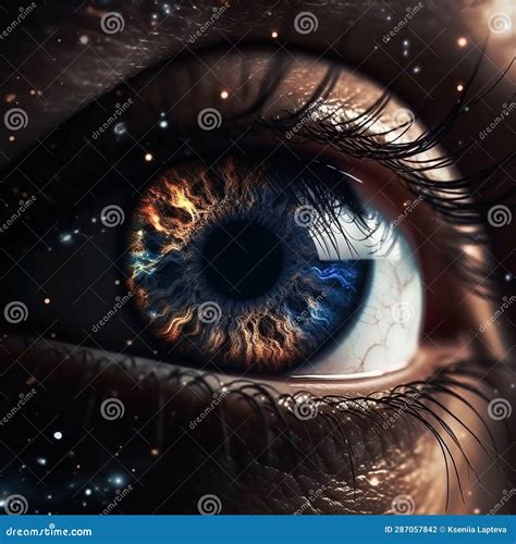 Realistic Human Eye With Reflection Of Galaxy Illustration Stock