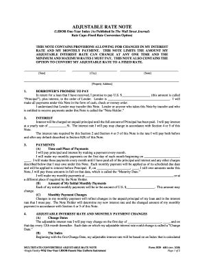 Fillable Online Multistate Convertible Adjustable Rate Note WSJ One