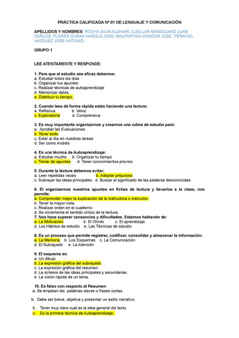 Pr Ctica Calificada N De Lenguaje Y Comunicaci N Pr Ctica