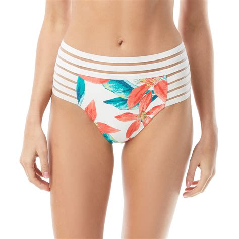 Vince Camuto Mesh Elastic High Waist Bikini Bottom Wild Oleander