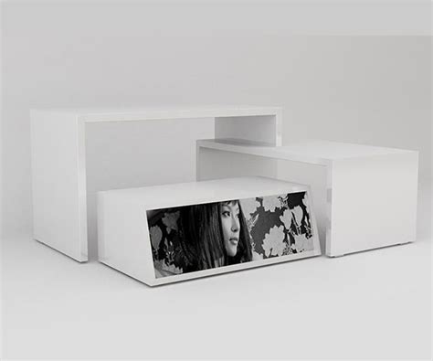 white wooden shoe table standing display boutique store fixtures