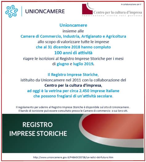 Riaperte Le Iscrizioni Al Registro Delle Imprese Storiche Unioncamere