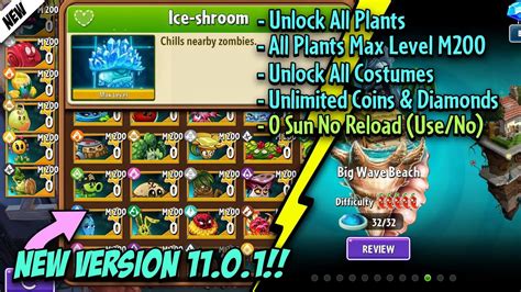 Plants Vs Zombies 2 Unlock All Plants Max Level M200 11 0 1 0 Sun No