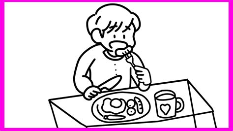 How To Draw A Boy Eating Healthy Food Easy Food Eating Drawing Boy