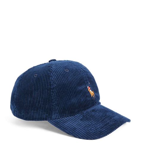 Mens Polo Ralph Lauren Blue Corduroy Logo Baseball Cap Harrods Uk