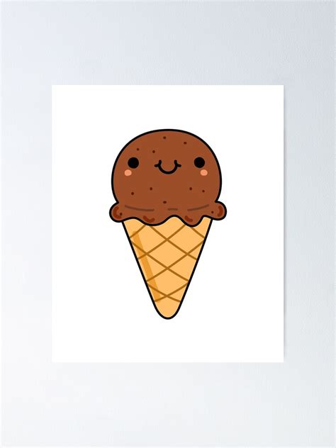 Kawaii Chocolate Ice Cream Cone Poster By Kawaiilife Redbubble