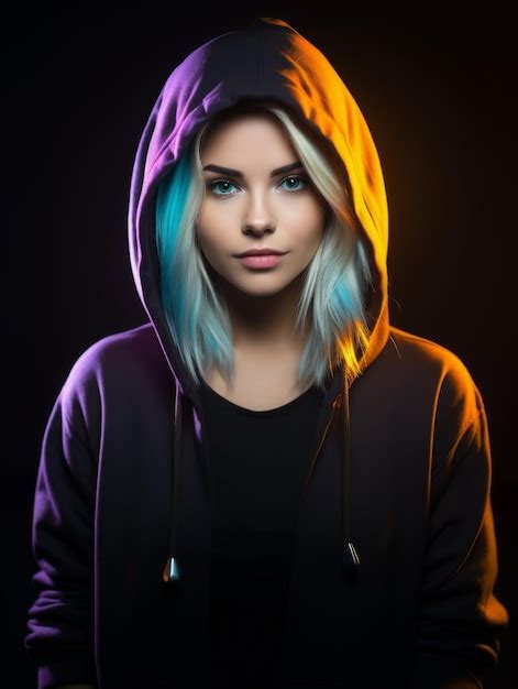 Premium Photo Blonde Woman In Black Hoodie