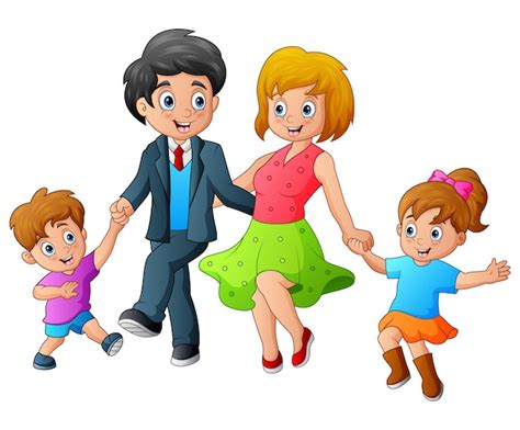 Ilustración de dibujos animados de una familia feliz bailando Vector