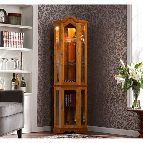 Holly And Martin Riley Lighted Corner Curio Cabinet In Golden Oak 27