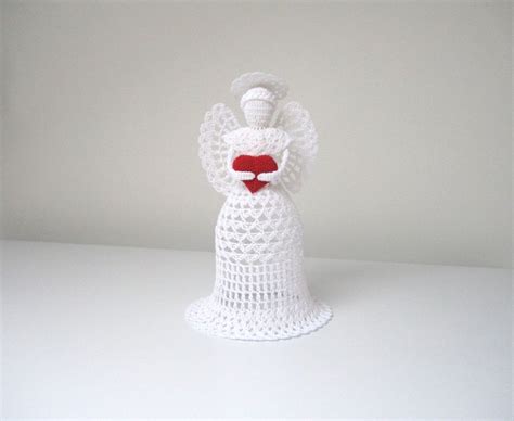 White Tall Crochet Angel Angel Decoration Valentine Angel Decor Angel Heart Ornament Crochet