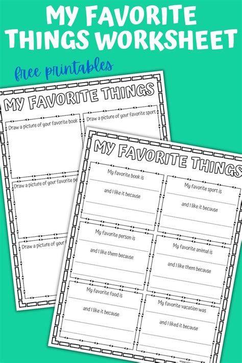 Free My Favorite Things Worksheet Student Encouragement Back To