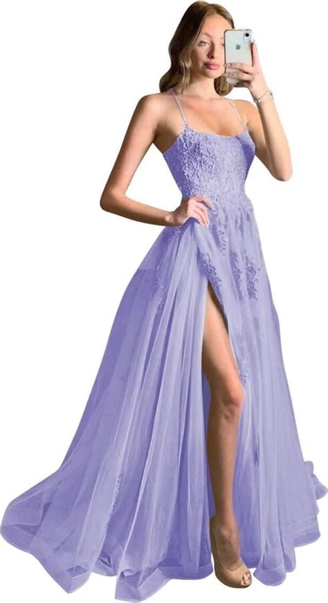 Generic Spaghetti Straps Tulle Prom Dresses Criss Cross A Line Evening