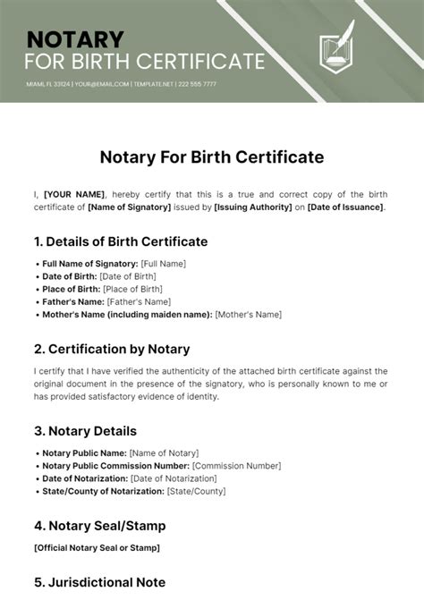 Free Notary For Birth Certificate Template - Edit Online & Download ...