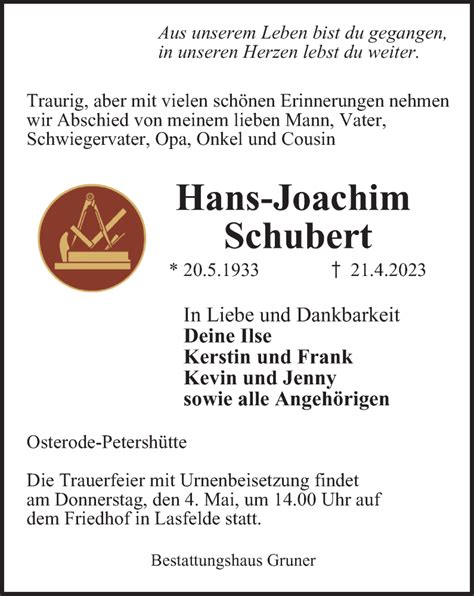 Traueranzeigen Von Hans Joachim Schubert Harztrauer De