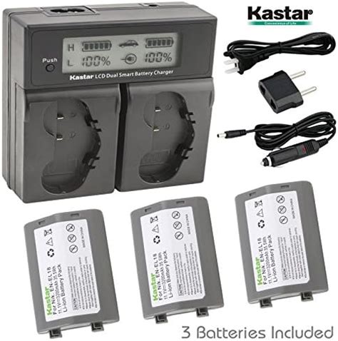 Kastar LCD Dual Smart Fast Charger Battery 3X For Nikon EN EL18 EN