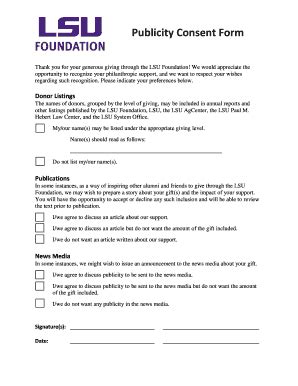 Fillable Online Lsufoundation Publicity Consent Form LSU Foundation