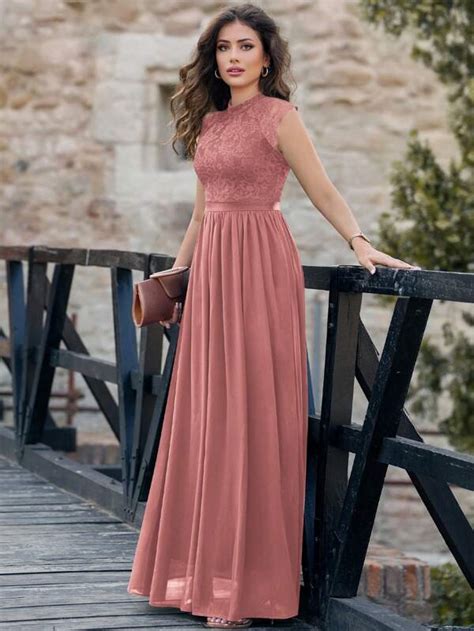 Miusol Mock Neck Lace Bodice Bridesmaid Dress Shein Usa