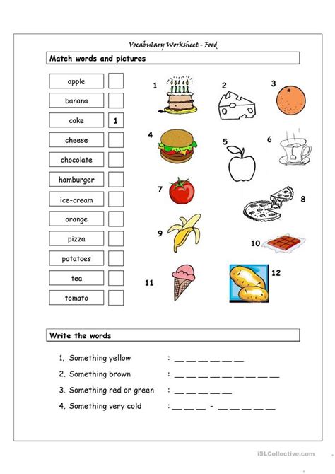 436 Free Esl Food Worksheets For Beginner Pre A1 Level Elementary