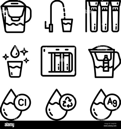 Water Purification Outline Icon Set Wastewater Treatment Collection