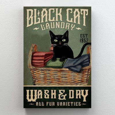 Trinx Black Cat Laundry 1 1 Piece Rectangle Graphic Ar Black Cat