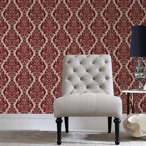 Graham & Brown Laurence Llewelyn-Bowen Red Flock Textured Damask ...