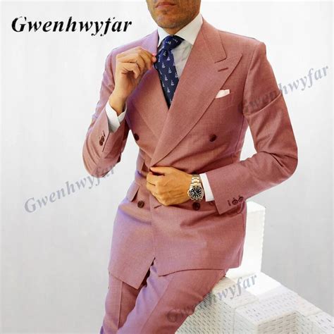 Gwenhwyfar High Quality Linen Pink Blue Men S Suit 2 Pieces Double