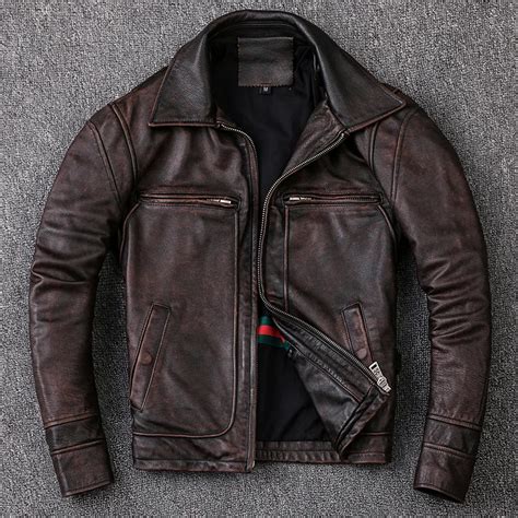 Chaqueta De Cuero Genuino Para Hombre Abrigo De Motociclista Ajustado