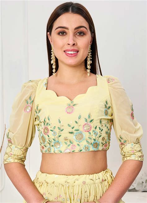 Yellow Faux Georgette Embroidered Women Mix And Match Blbs