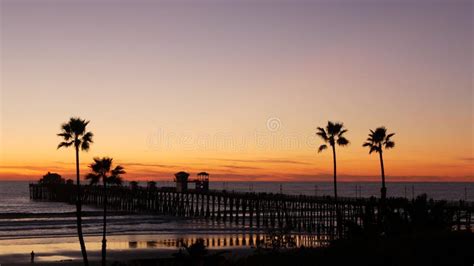 Palms And Twilight Sky In California Usa Tropical Ocean Beach Sunset