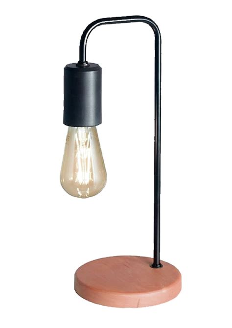 Velador Millenial Ii N Rdico Industrial En Hierro Y Madera Apto Led