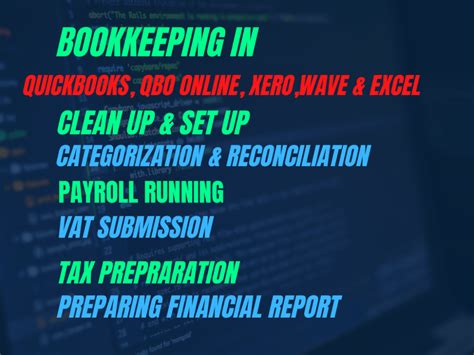 Bookkeeping Accounting In Quickbooks Qbo Online Xero Wave Excel