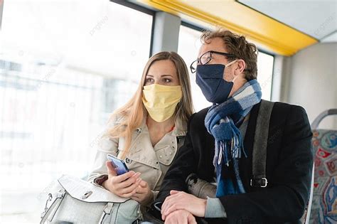 Couple In Public Transport Bus Wearing Masks Public Mask Public Transport Photo Background And