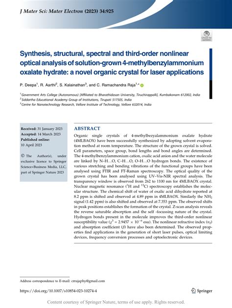 Synthesis Structural Spectral And Third Order Nonlinear Optical