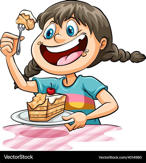 A Girl Eating A Cake Royalty Free Vector Image