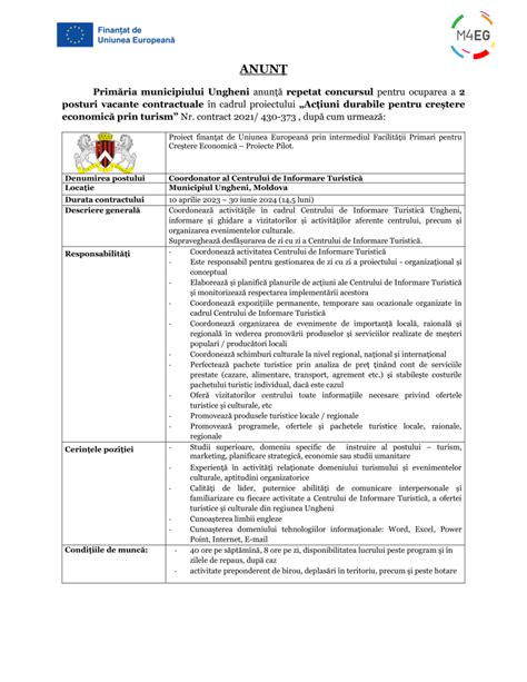 Anun Repetat La Concursul Pentru Ocuparea A Posturi Vacante