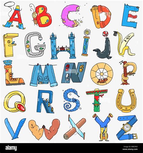 Vector English Alphabet Cartoon Style Stock Vector Image Art Alamy