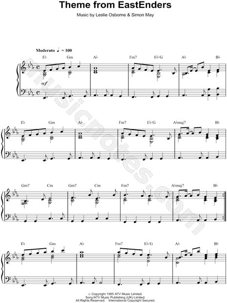 Simon May "Theme from EastEnders" Sheet Music (Piano Solo) in Eb Major ...