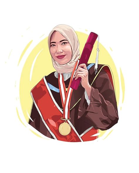 Premium Vector Illustration Girl Graduation Realistic Portrait Muslim