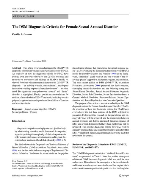 The Dsm Diagnostic Criteria For Female Sexual Arousal Disorder Pdf