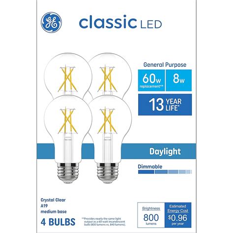 Ge 60 Watt Eq A19 Daylight Medium Base E 26 Dimmable Led General Purpose Light Bulb 4 Pack