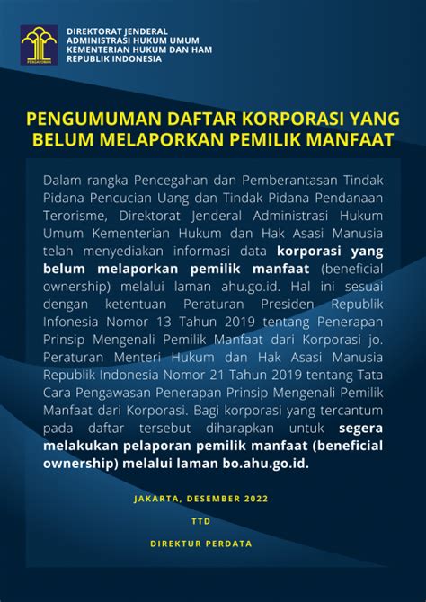 Pemilik Manfaat Direktorat Jenderal Administrasi Hukum Umum