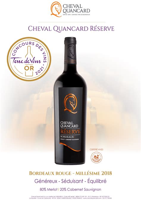 Cheval Quancard Réserve 2018 Médaille d Or au concours des vins de