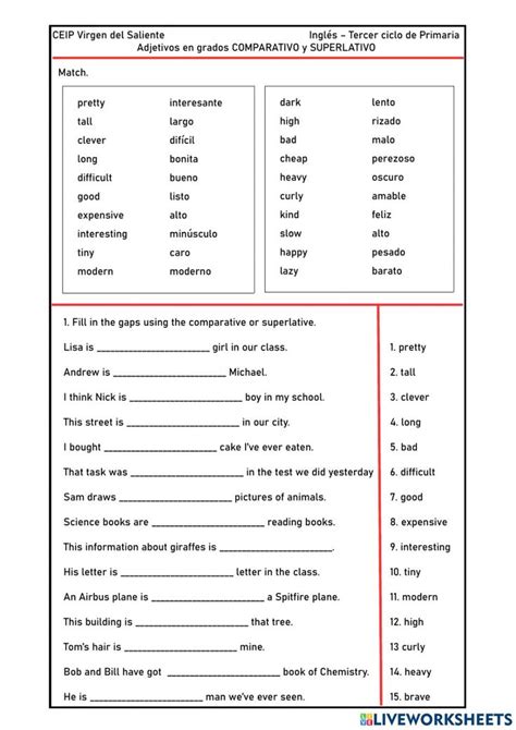 Grados del adjetivo en inglés 1 worksheet I school Superlatives Caro