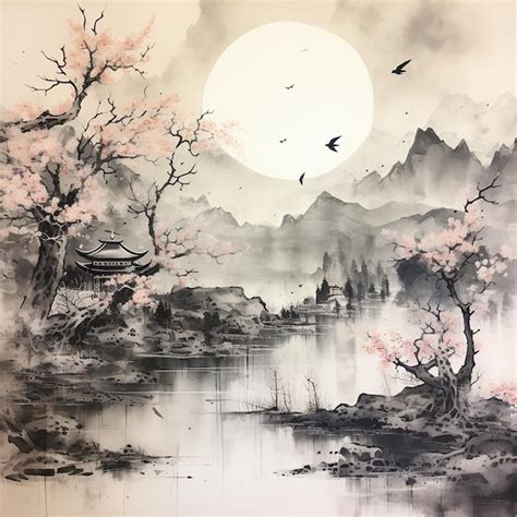 Premium Photo | Soothing Japanese Landscape Painting