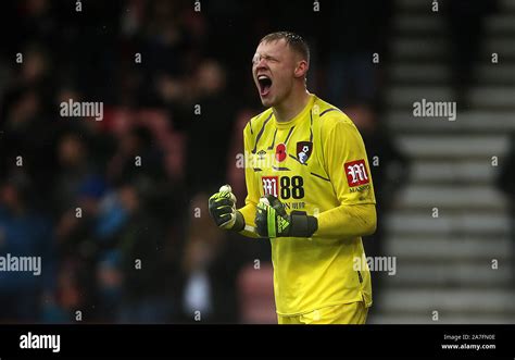 Bournemouth Goalkeeper Aaron Ramsdale Celebrates Team Mate Joshua King