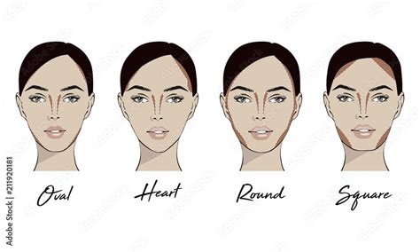 Contouring Makeup For Different Types Of Woman S Face Vector Set Of