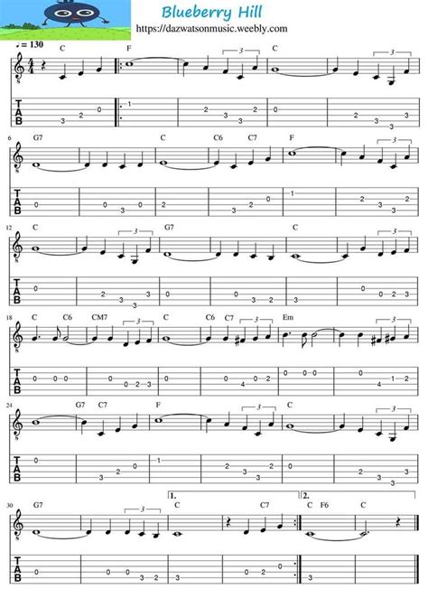 Blueberry Hill Easy Guitar Tab Sheet Music For Beginners And Free Pdf